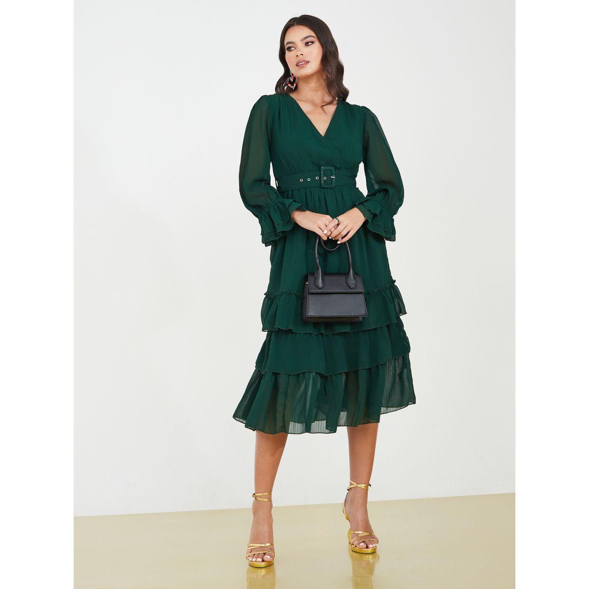 Styli Bell Sleeve Lurex Layered Midi Dress-women-clothing-dresses-image-2