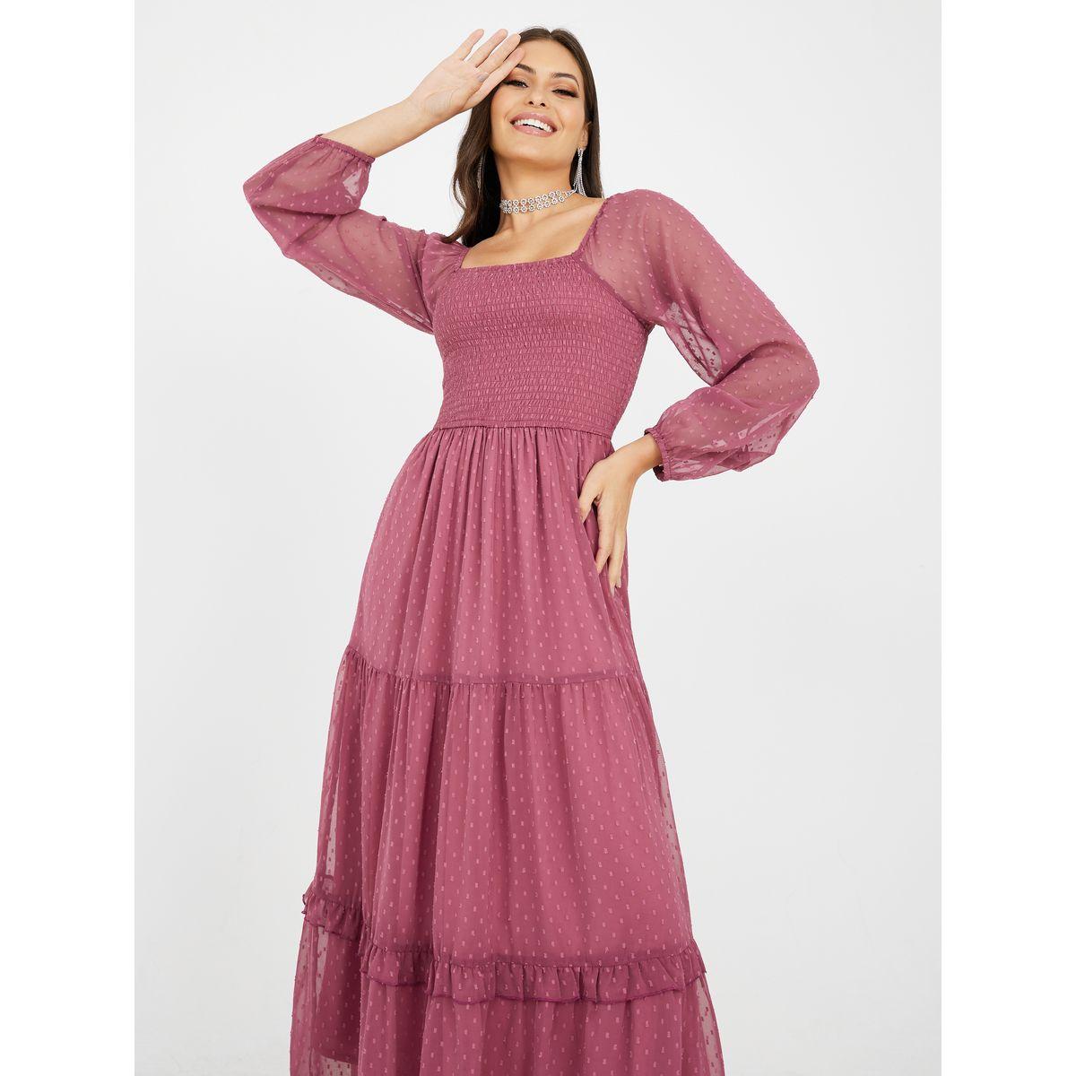 Styli Dobby Tiered Maxi Dress with Sheer Sleeve-women-clothing-dresses-image-2