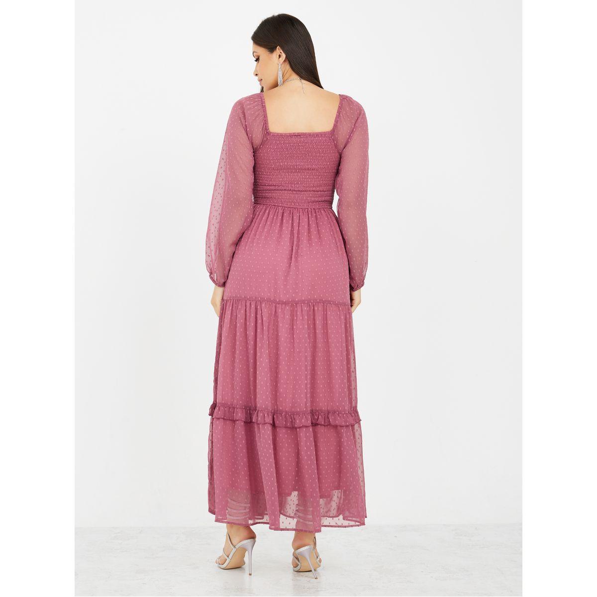 فستان طويل بأكمام شفافة وكسرات-women-clothing-dresses-image-4