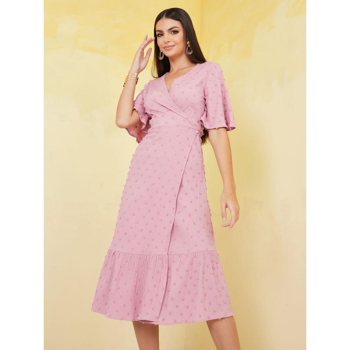 Styli Textured Dobby Wrap Midi Dress-women-clothing-dresses-image-1