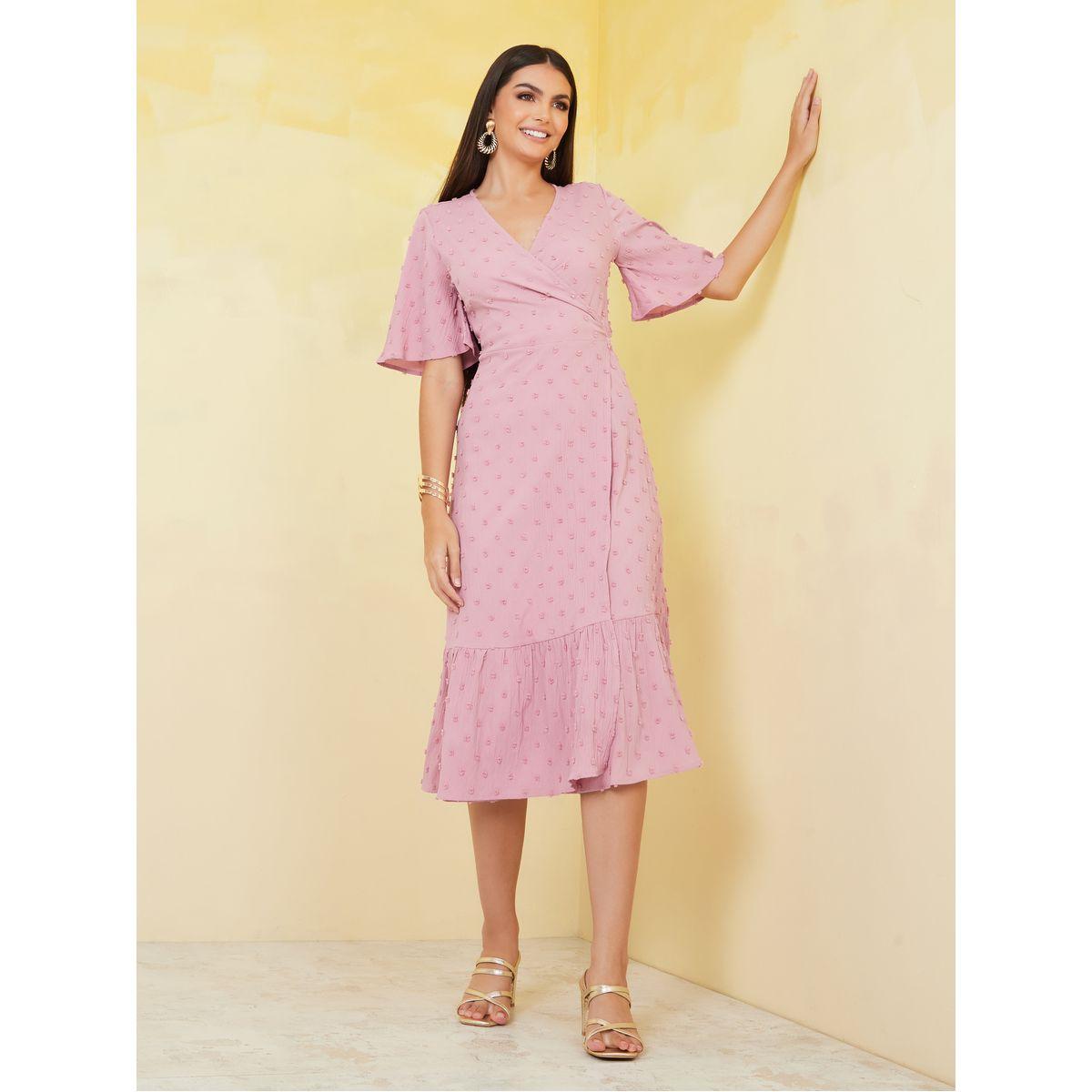Styli Textured Dobby Wrap Midi Dress-women-clothing-dresses-image-2