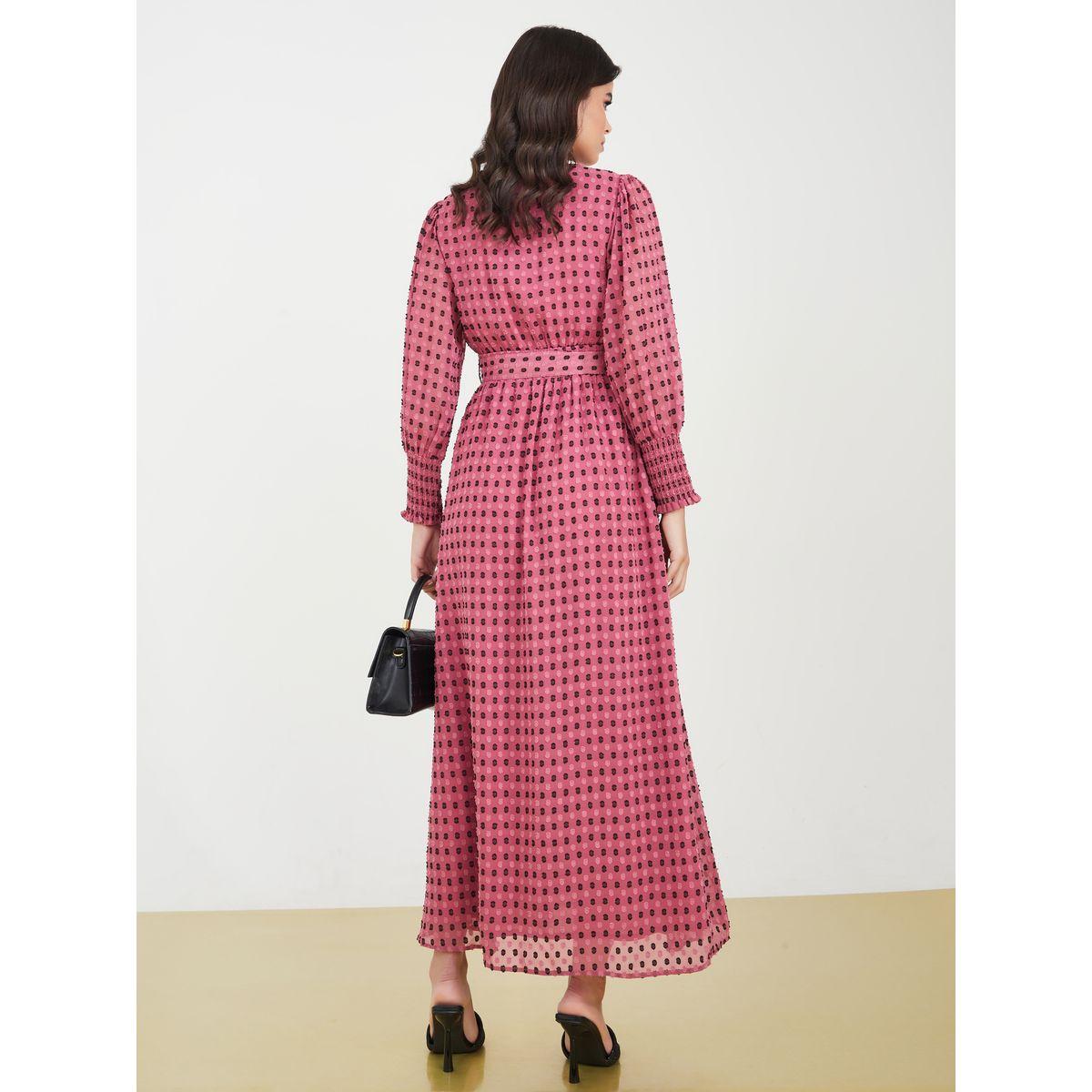 Styli Dobby A-Line Belted Maxi Dress-women-clothing-dresses-image-4