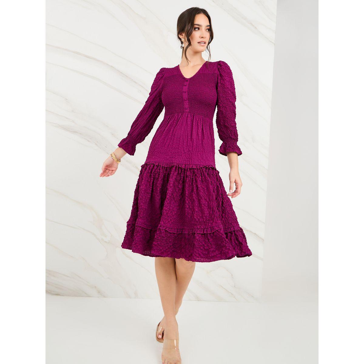 Styli Crinkled V Neck A-Line Midi Dress-women-clothing-dresses-image-1