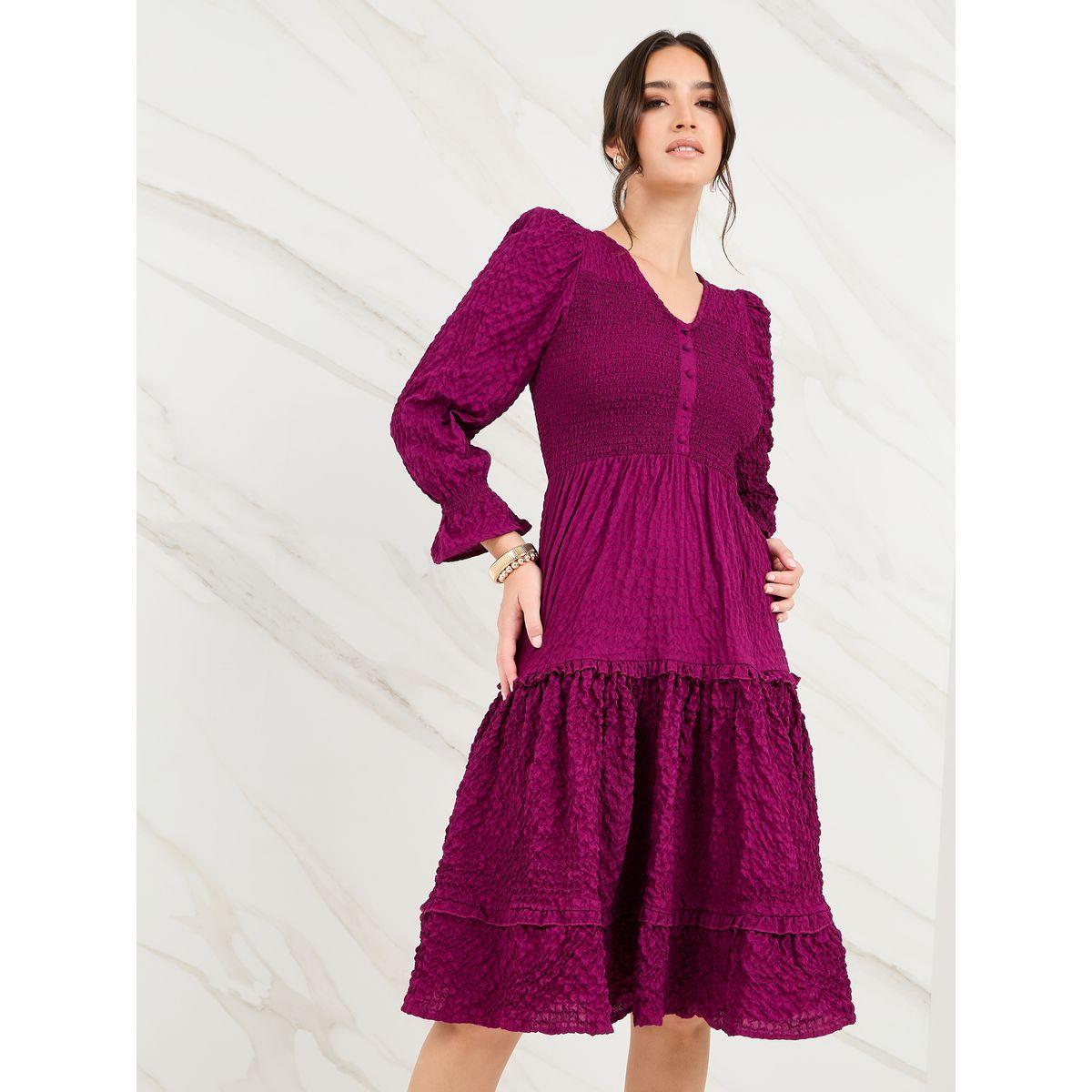 فستان ميدي بتفاصيل مزمومة-women-clothing-dresses-image-2