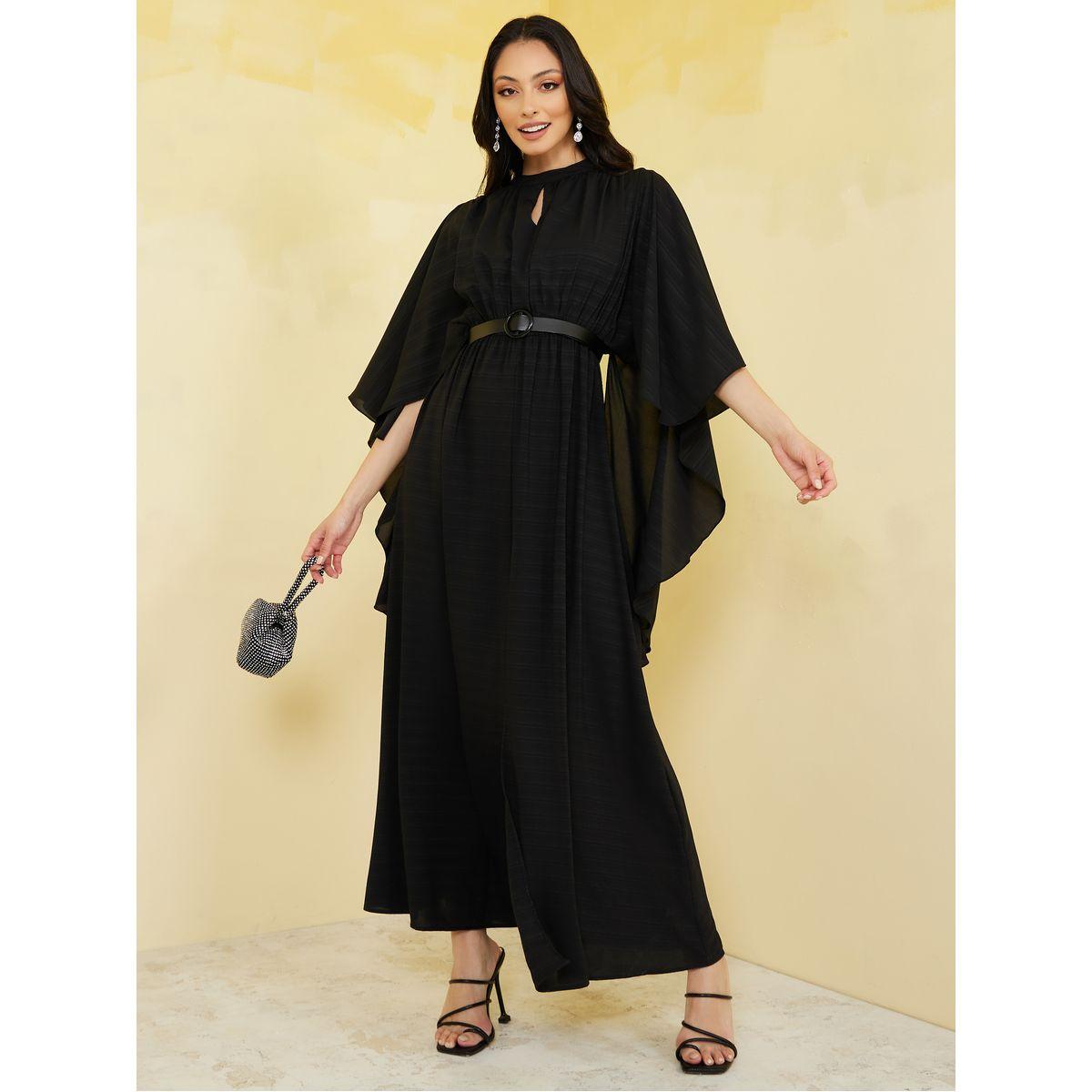 Styli Textured Cape Sleeves A-Line Maxi Dress-women-clothing-dresses-image-1