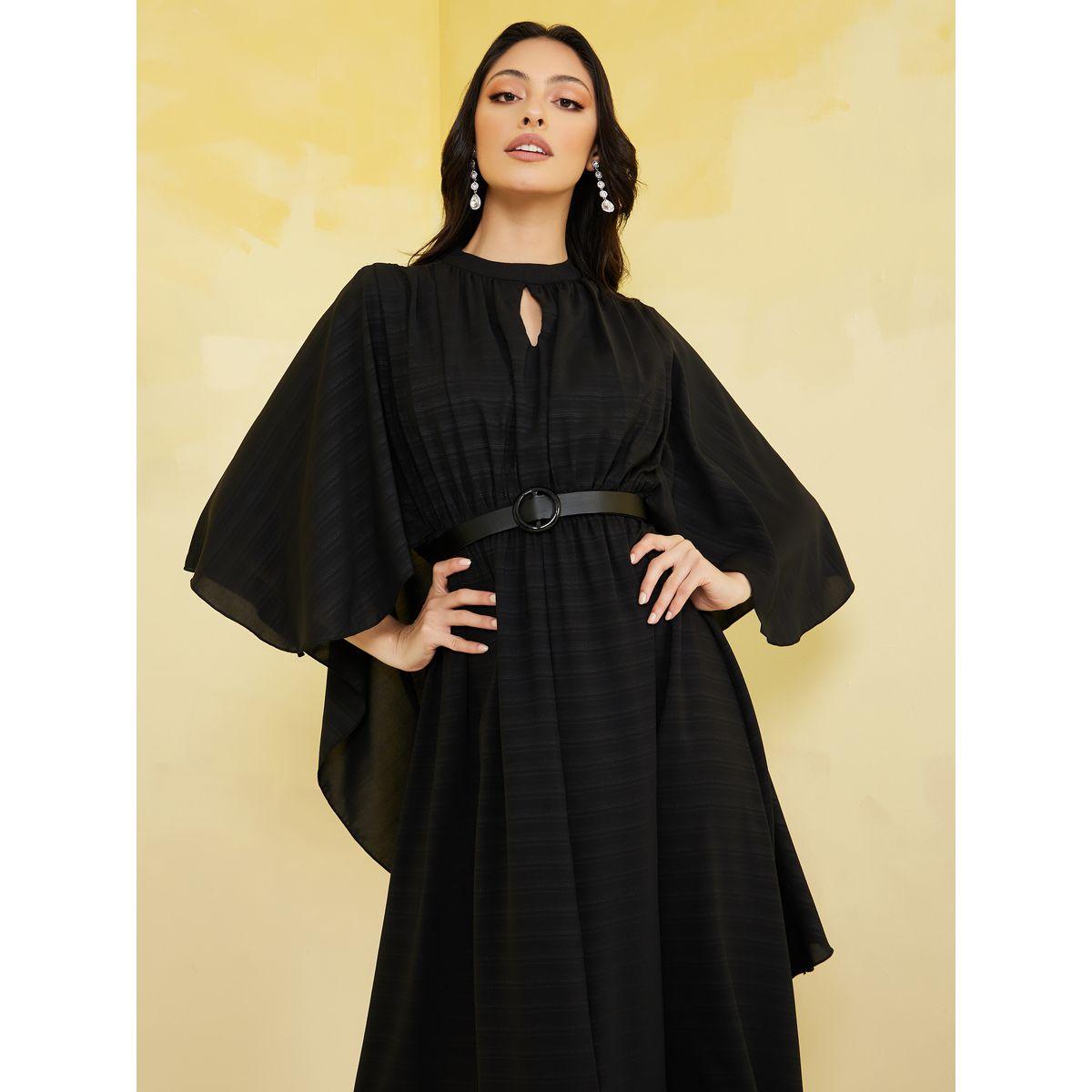 Styli Textured Cape Sleeves A-Line Maxi Dress-women-clothing-dresses-image-2