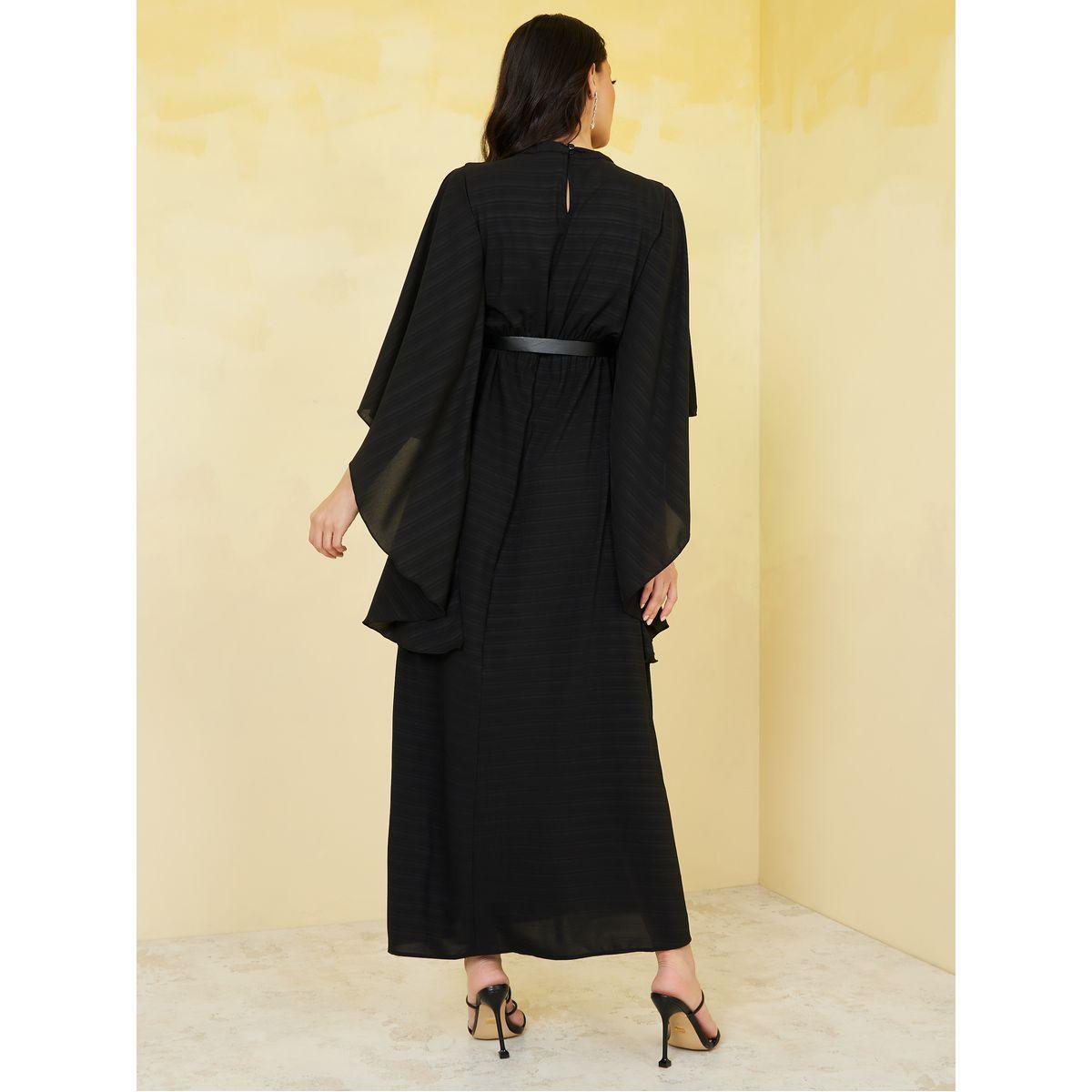 Styli Textured Cape Sleeves A-Line Maxi Dress-women-clothing-dresses-image-4
