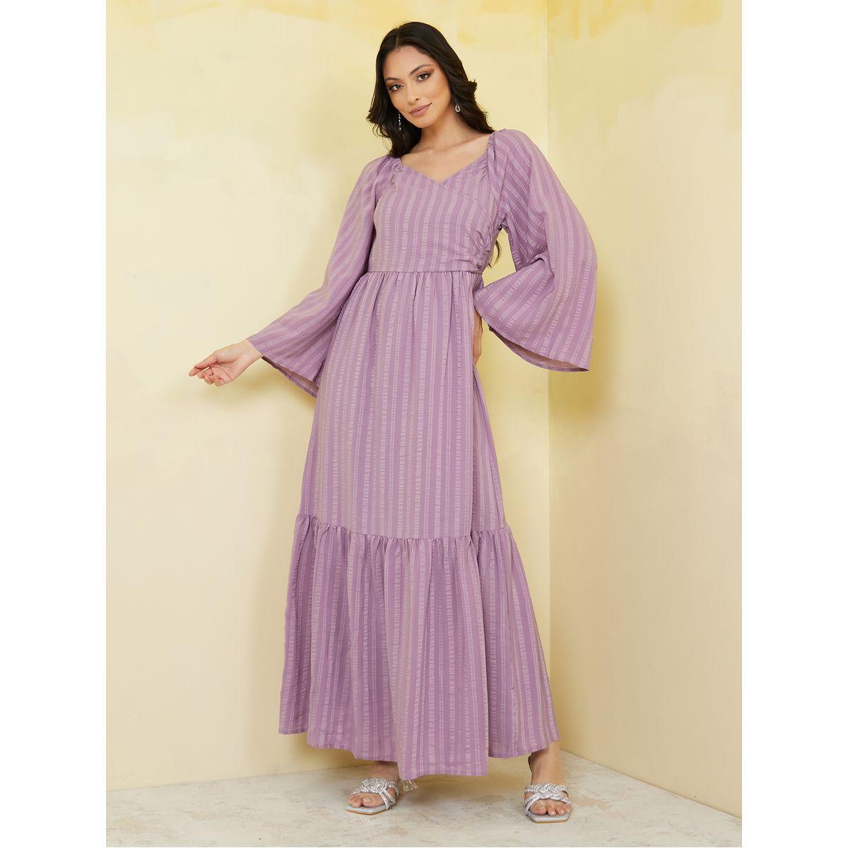 Styli Striped V Neck Tiered Maxi Dress-women-clothing-dresses-image-1