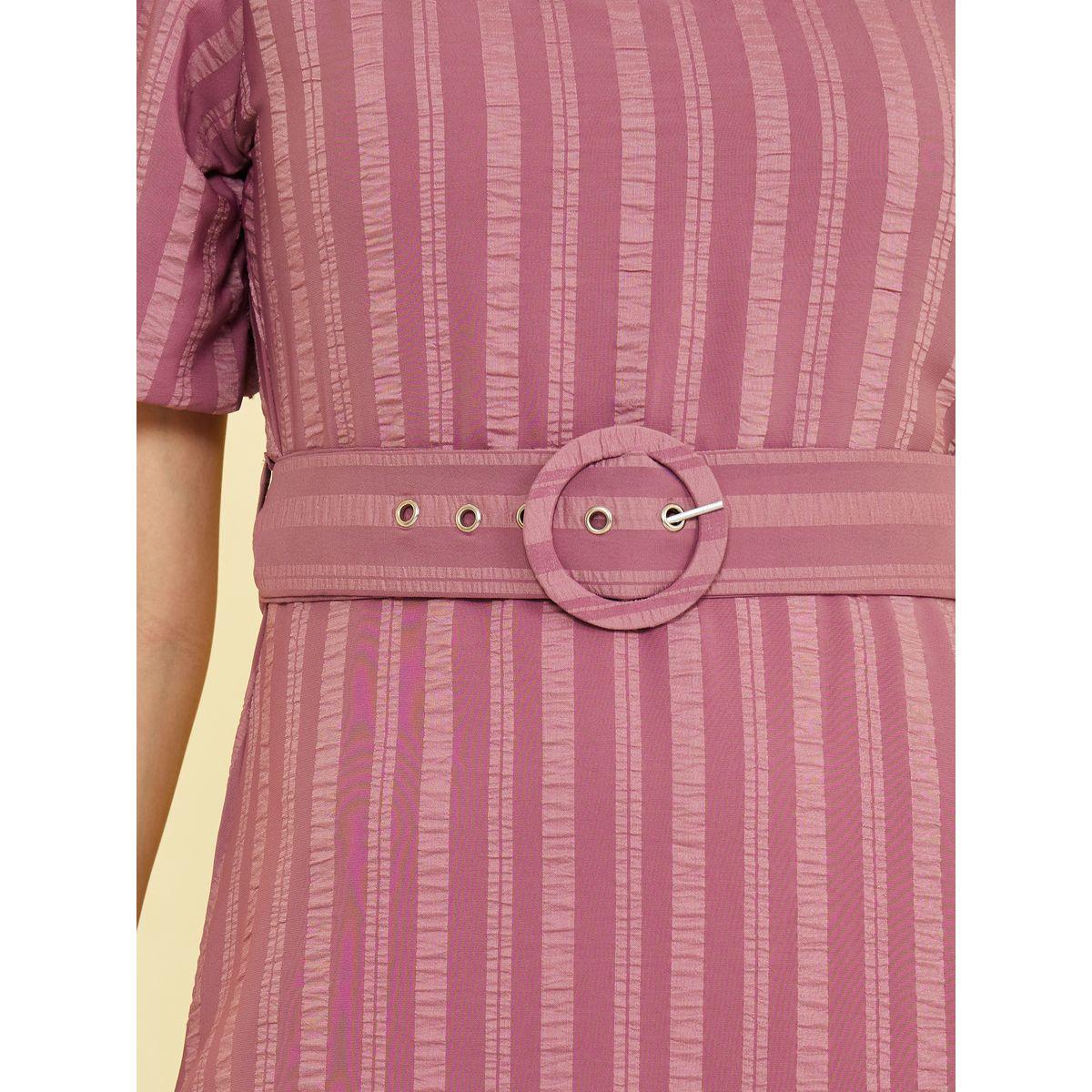 Styli Self Design Ruffled A-Line Belted Midi Dress-women-clothing-dresses-image-3