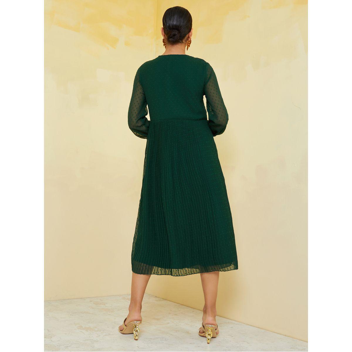 Styli Embroidered Insert Dobby Pleated A-Line Midi Dress-women-clothing-dresses-image-4