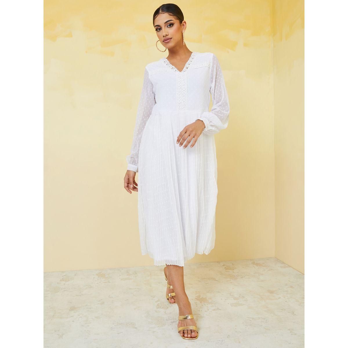 Styli Embroidered Insert Dobby Pleated A-Line Midi Dress-women-clothing-dresses-image-2