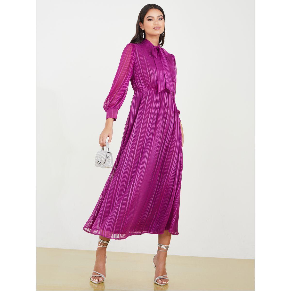 Styli Tie-Up Neck Lurex Stripe A-Line Maxi Dress-women-clothing-dresses-image-2