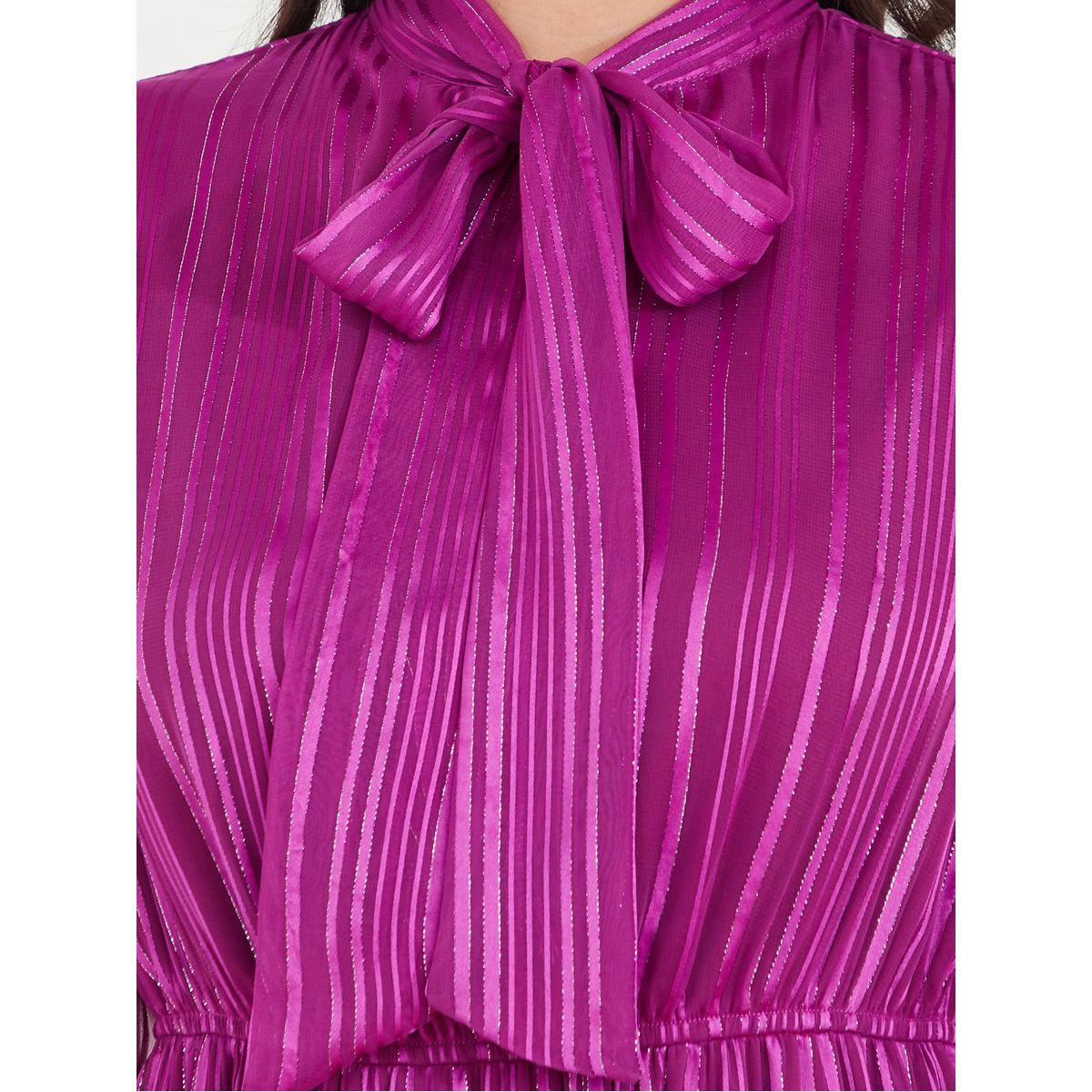 Styli Tie-Up Neck Lurex Stripe A-Line Maxi Dress-women-clothing-dresses-image-3