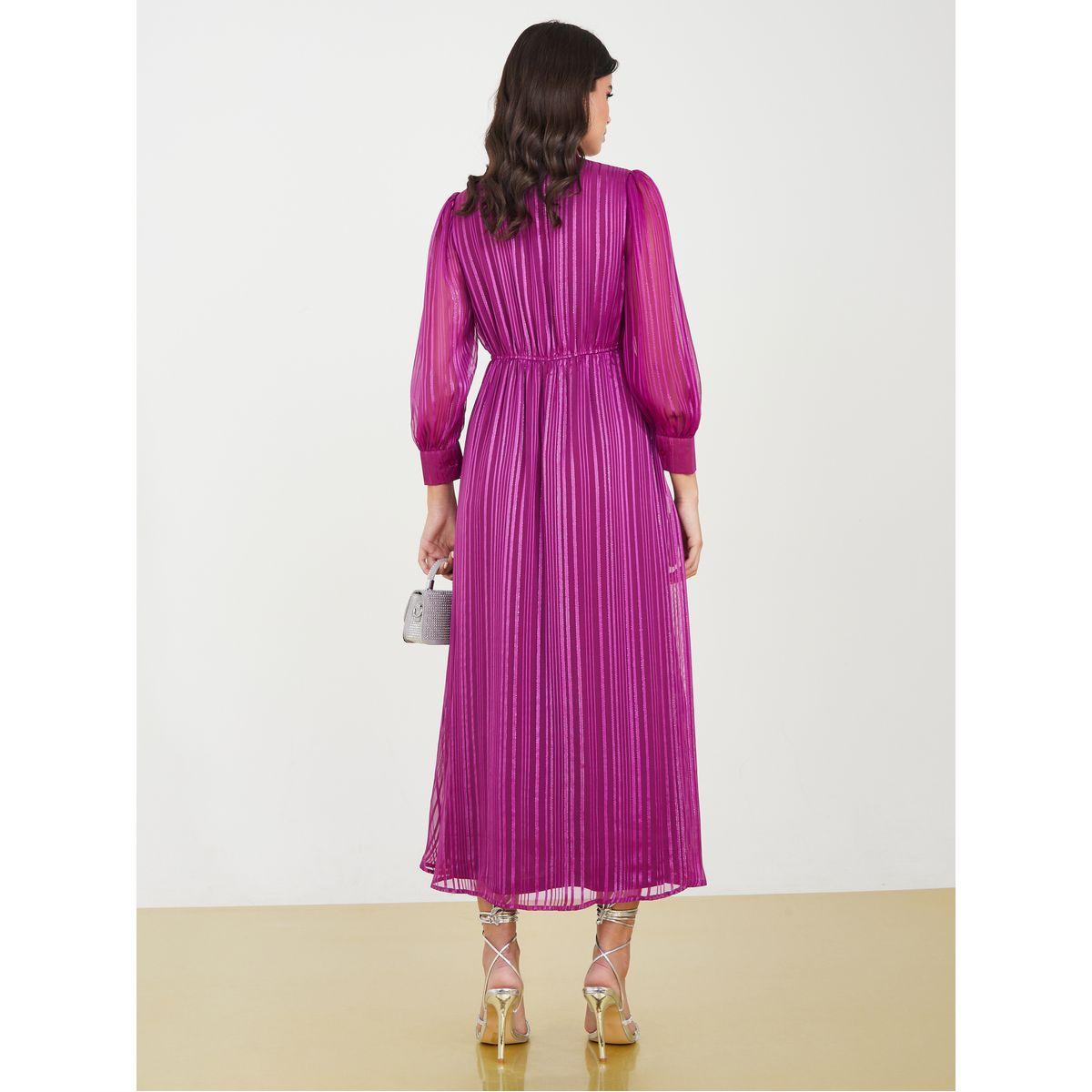 Styli Tie-Up Neck Lurex Stripe A-Line Maxi Dress-women-clothing-dresses-image-4