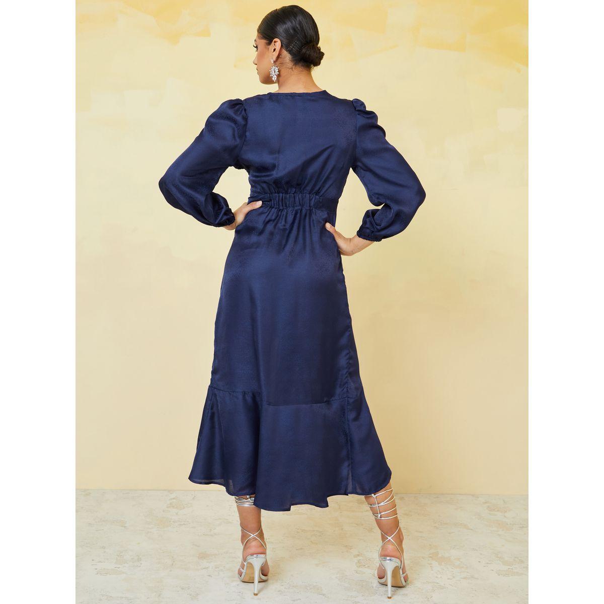 Styli Textured Asymmetric Ruffle Hem A-Line Midi Dress-women-clothing-dresses-image-4