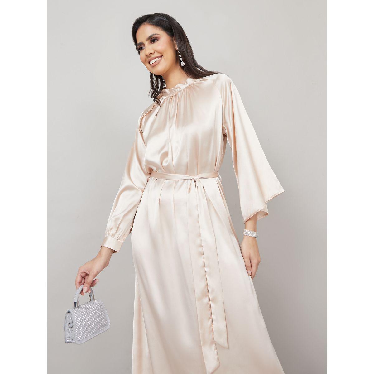 فستان ميدي بياقة عالية وحزام-women-clothing-dresses-image-2