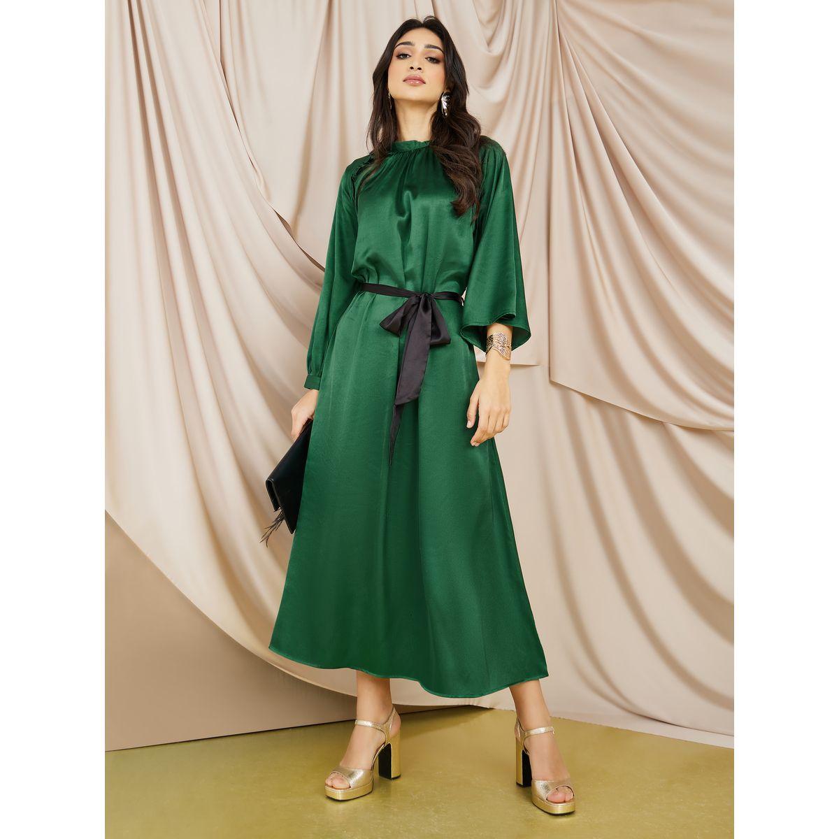 فستان ميدي بياقة عالية وحزام خصر-women-clothing-dresses-image-1