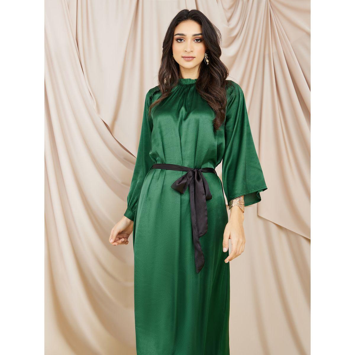 فستان ميدي بياقة عالية وحزام خصر-women-clothing-dresses-image-2