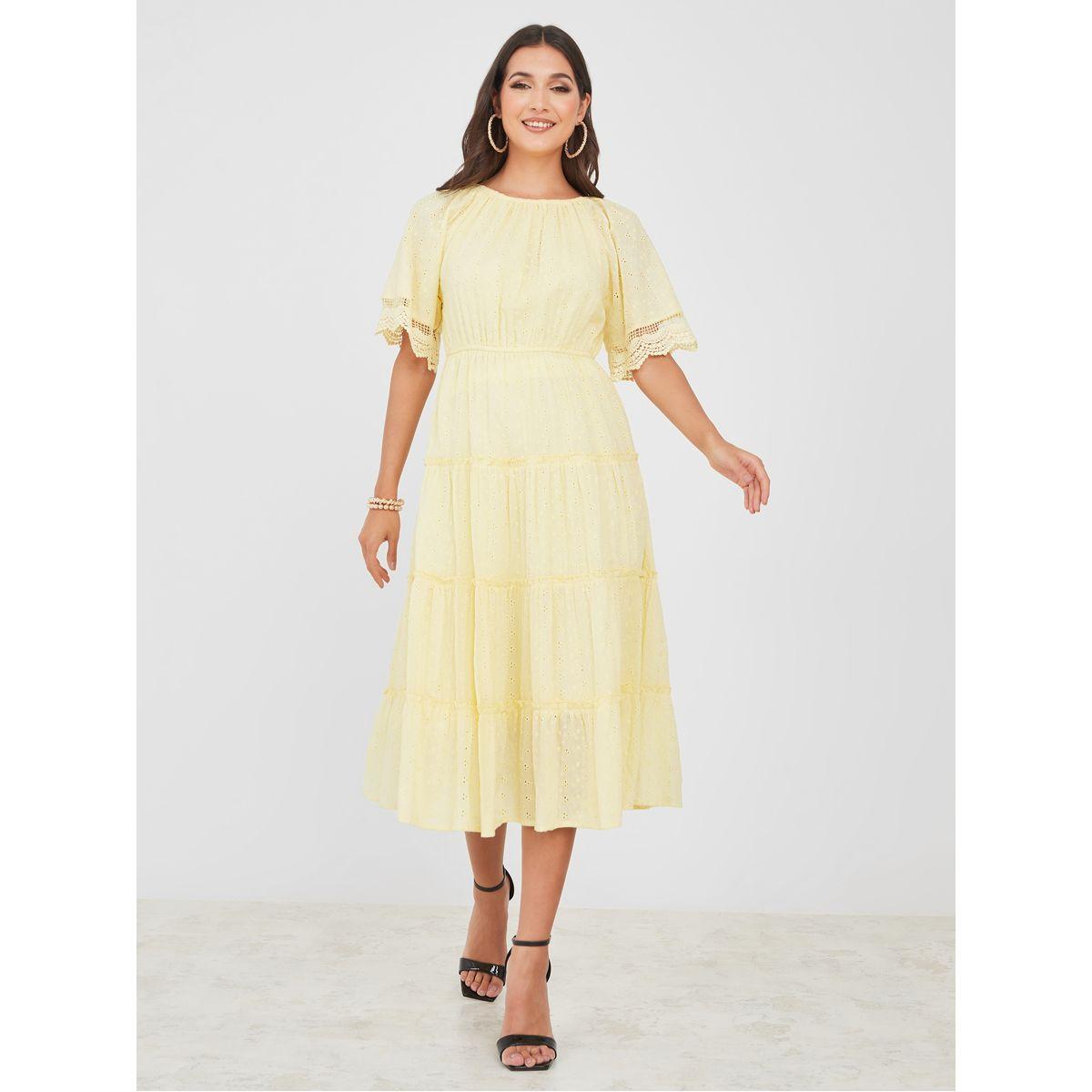 فستان ميدي بكسرات مزين بدانتيل-women-clothing-dresses-image-1