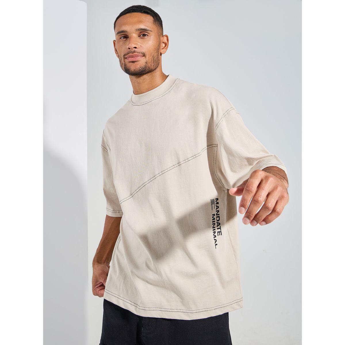 Styli Contrast Stitch Detail Boxy T-Shirt with Wide Rib Neck-men-clothing-tshirtsandpolos-tshirts-image-1