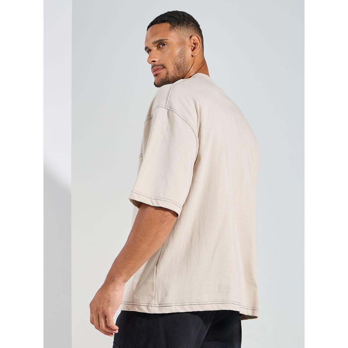 Styli Contrast Stitch Detail Boxy T-Shirt with Wide Rib Neck-men-clothing-tshirtsandpolos-tshirts-image-5