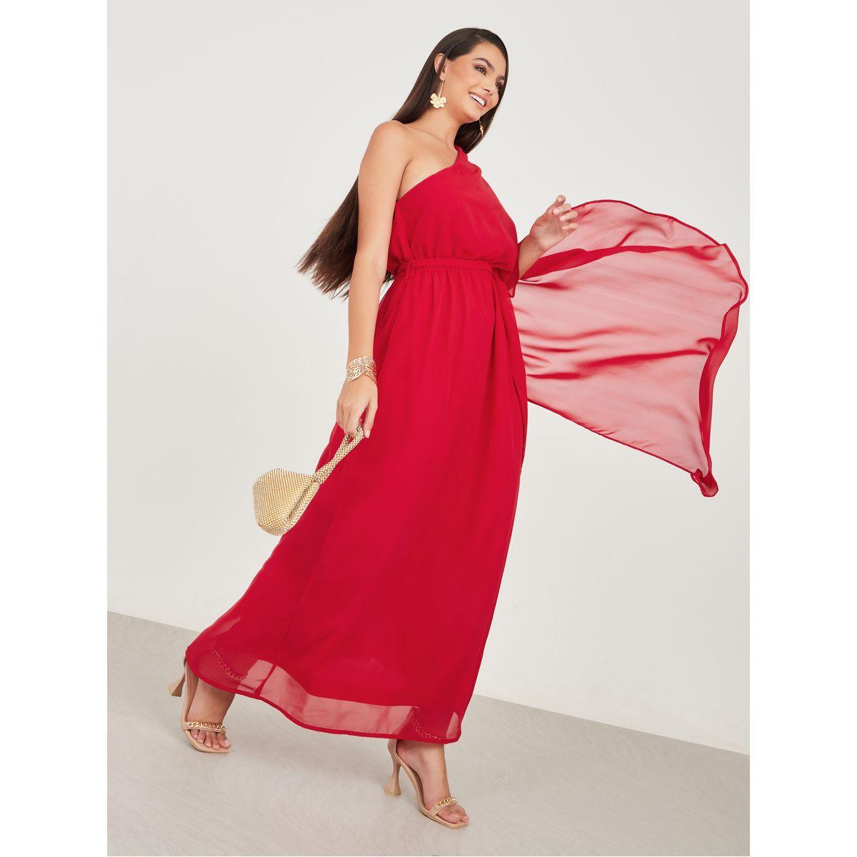 Styli One Shoulder Cape Sleeves A-Line Maxi Dress-women-clothing-dresses-image-1