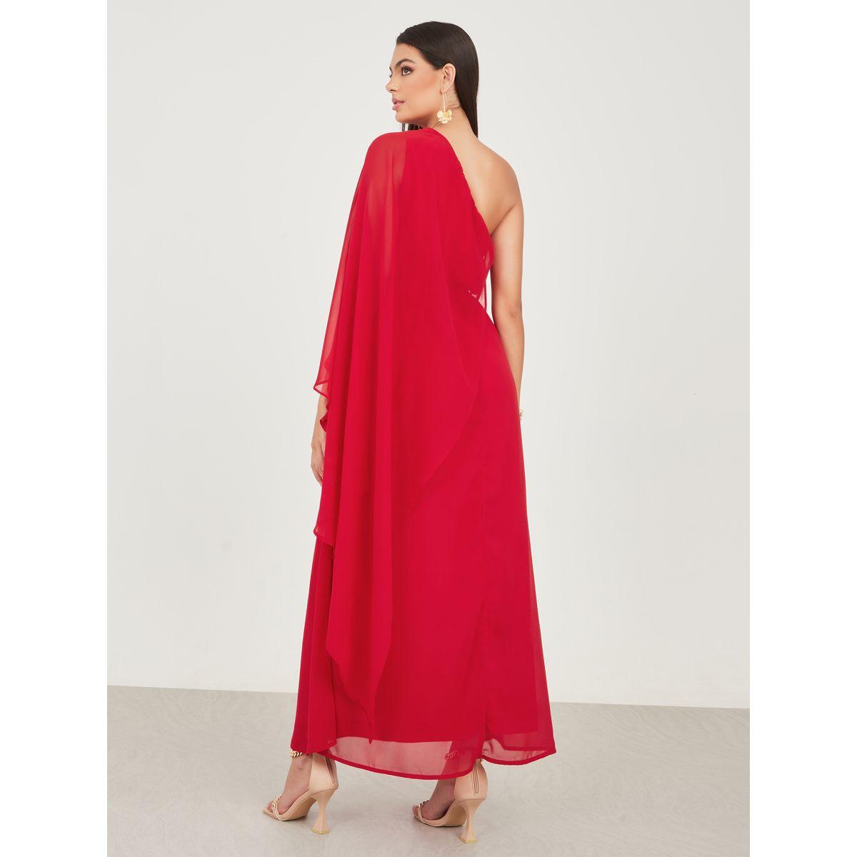 Styli One Shoulder Cape Sleeves A-Line Maxi Dress-women-clothing-dresses-image-4