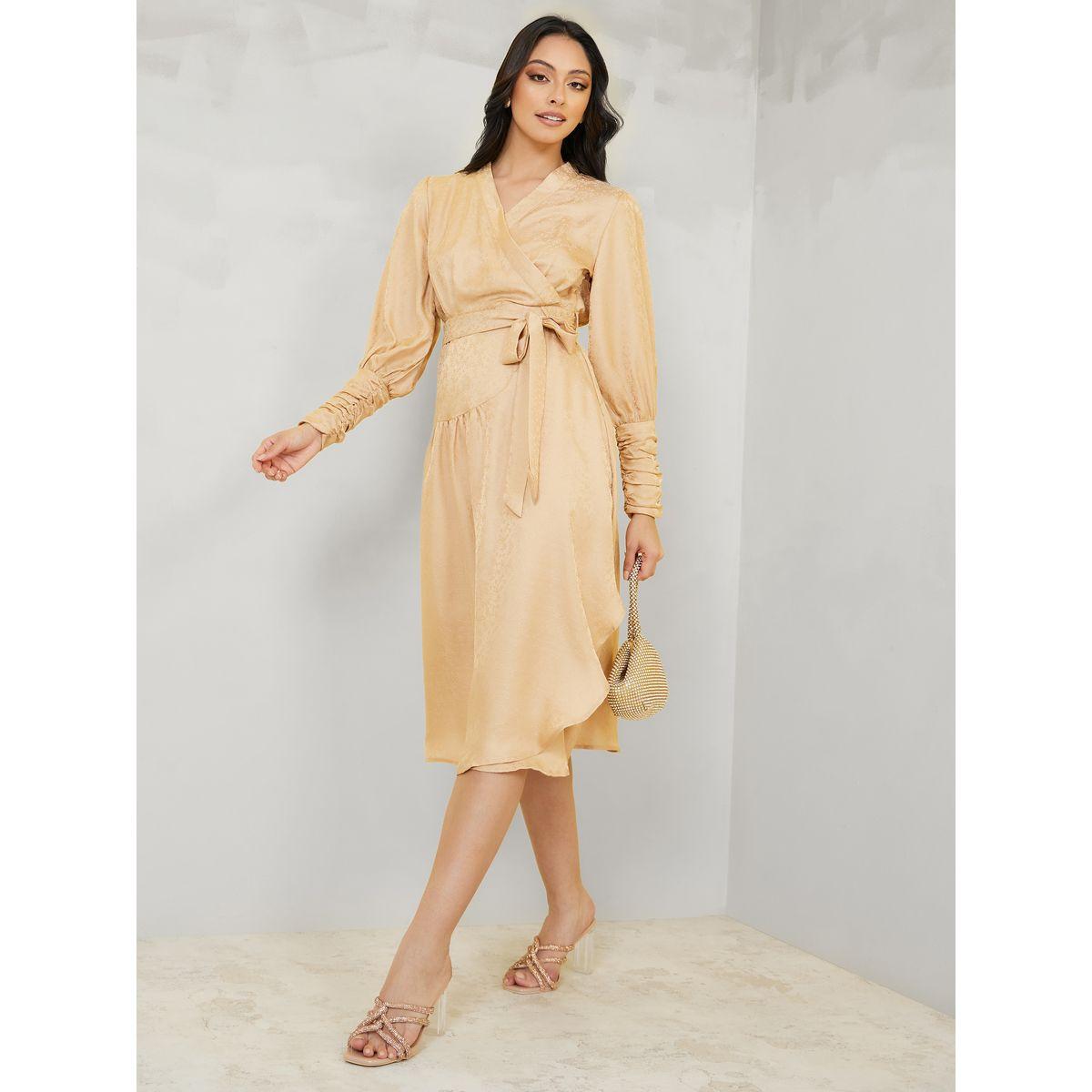 Styli Cuffed Sleeve Jacquard Wrap Midi Dress-women-clothing-dresses-image-2