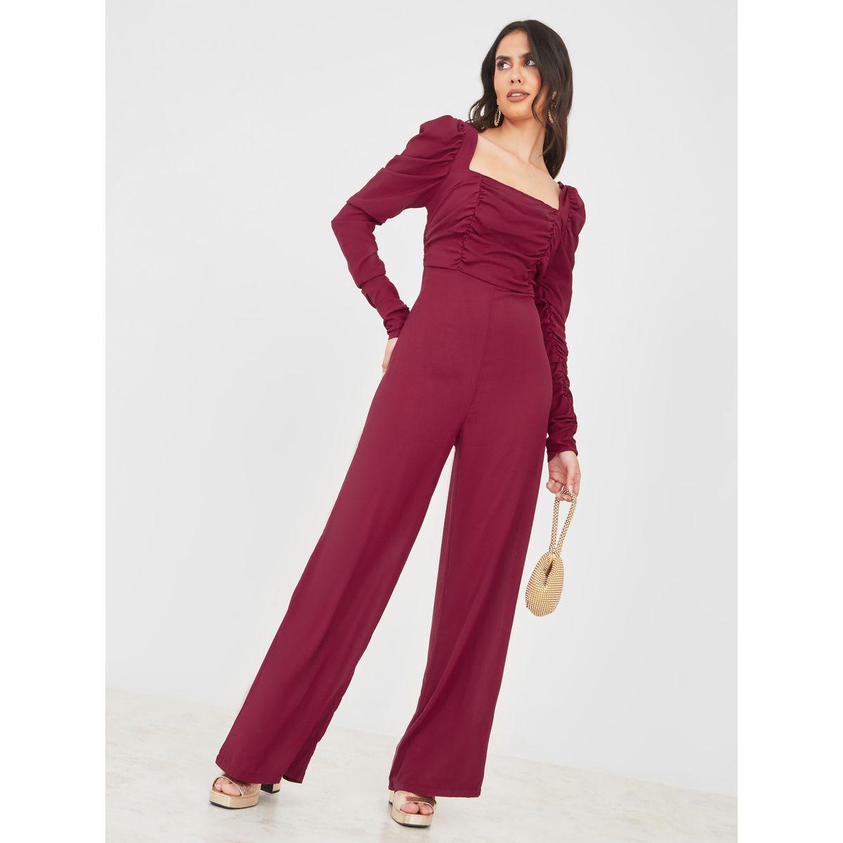 جمبسوت واسع الأرجل واكمام مزمومة-women-clothing-jumpsuits-image-2