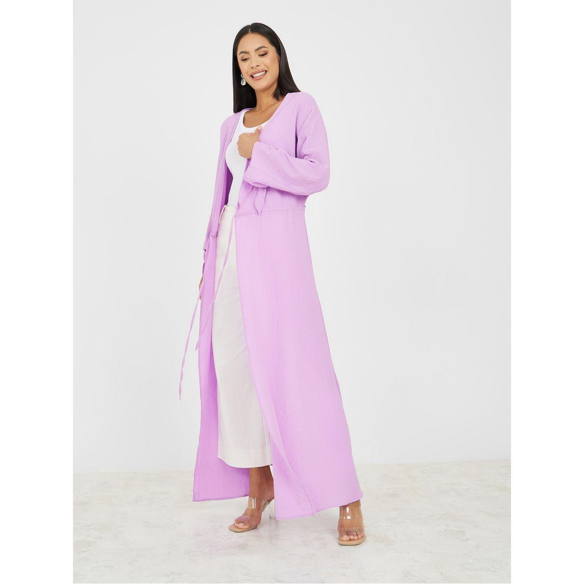 Styli Maxi Length Textured Kimono with Drawstring-women-clothing-shirtsandblouses-shirts-image-1