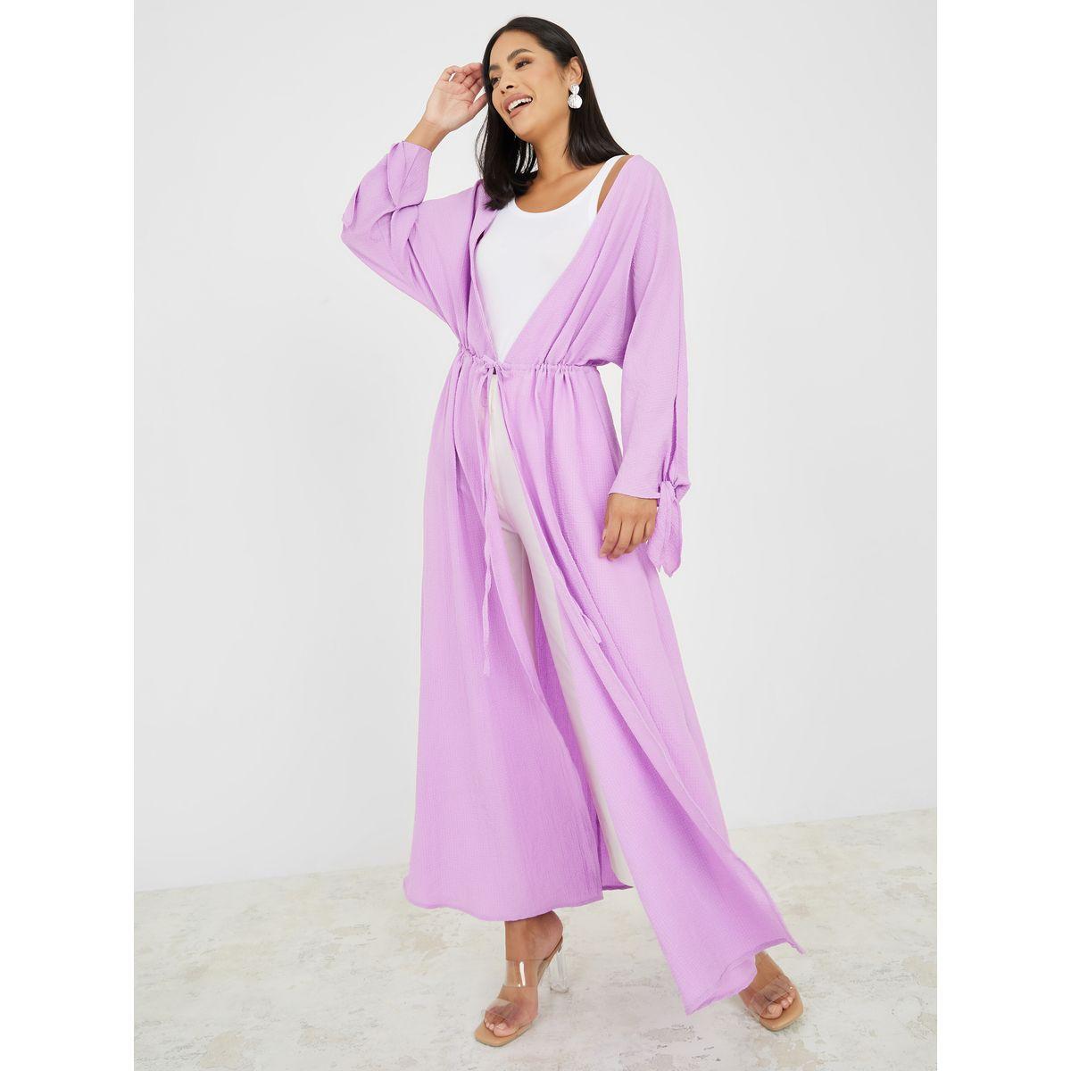 Styli Maxi Length Textured Kimono with Drawstring-women-clothing-shirtsandblouses-shirts-image-2