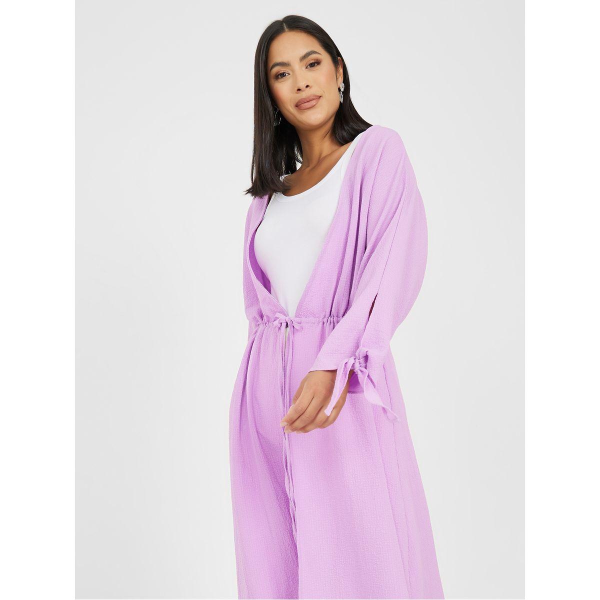 Styli Maxi Length Textured Kimono with Drawstring-women-clothing-shirtsandblouses-shirts-image-3