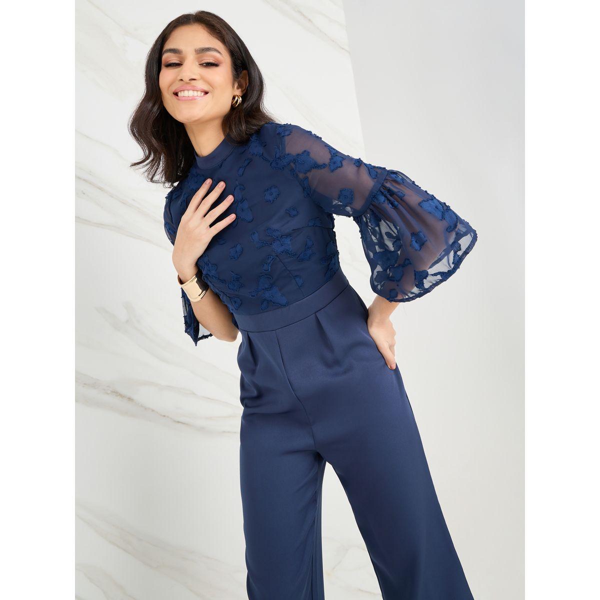 Styli Chiffon Jacquard 3/4 Sleeve Jumpsuit-women-clothing-jumpsuits-image-2