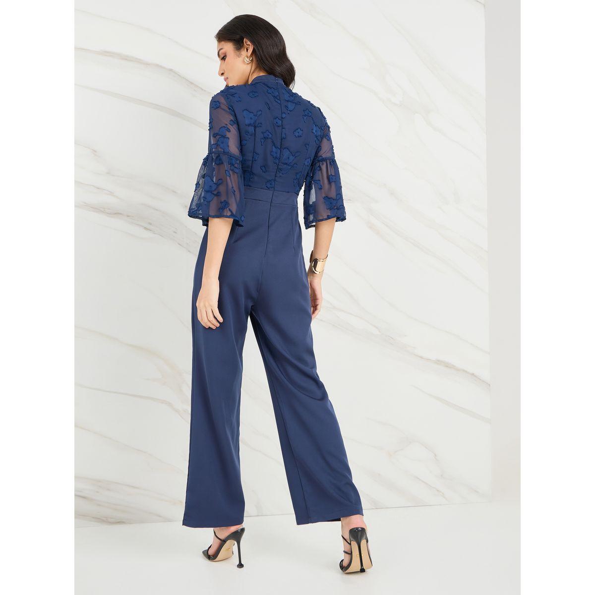 Styli Chiffon Jacquard 3/4 Sleeve Jumpsuit-women-clothing-jumpsuits-image-4