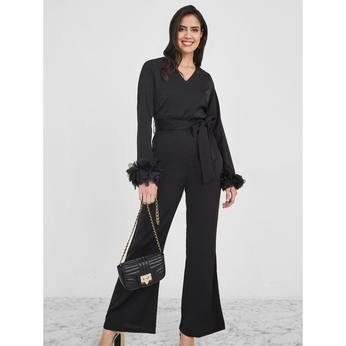 Styli Floral Applique Straight Fit Jumpsuit with Tie Belt-women-clothing-jumpsuits-image-1