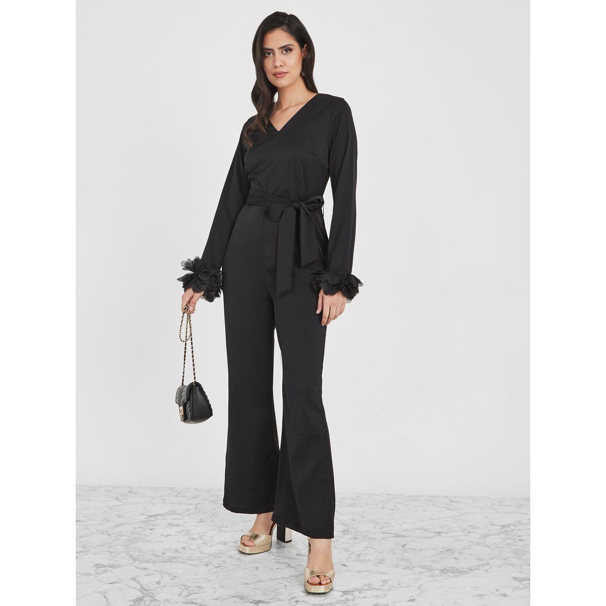 Styli Floral Applique Straight Fit Jumpsuit with Tie Belt-women-clothing-jumpsuits-image-2