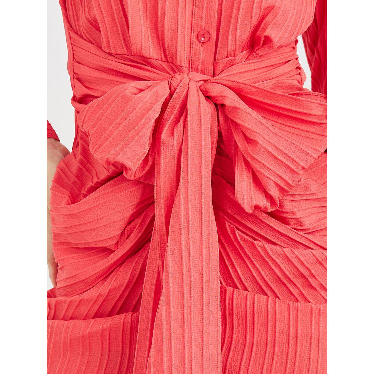 Styli Bow Tie-Front Detail Textured Shirt Midi Dress-women-clothing-dresses-image-3