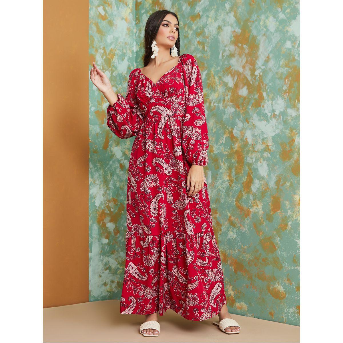 Styli Paisley Print A-Line Maxi Dress-women-clothing-dresses-image-2
