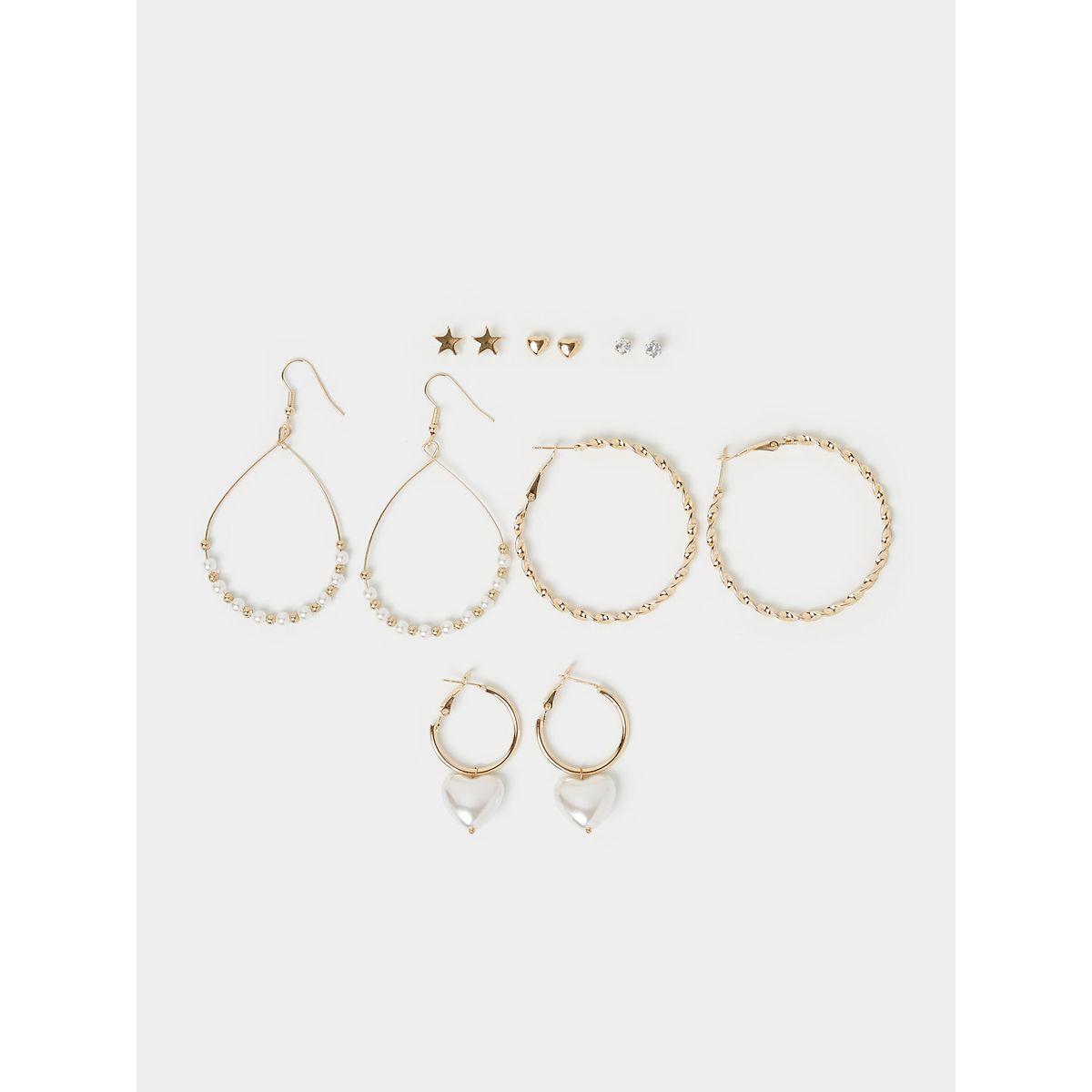 Styli Set of 6 - Heart Detail Hoop and Stud Earrings-women-watchesandjewellery-jewellery-earrings-image-1