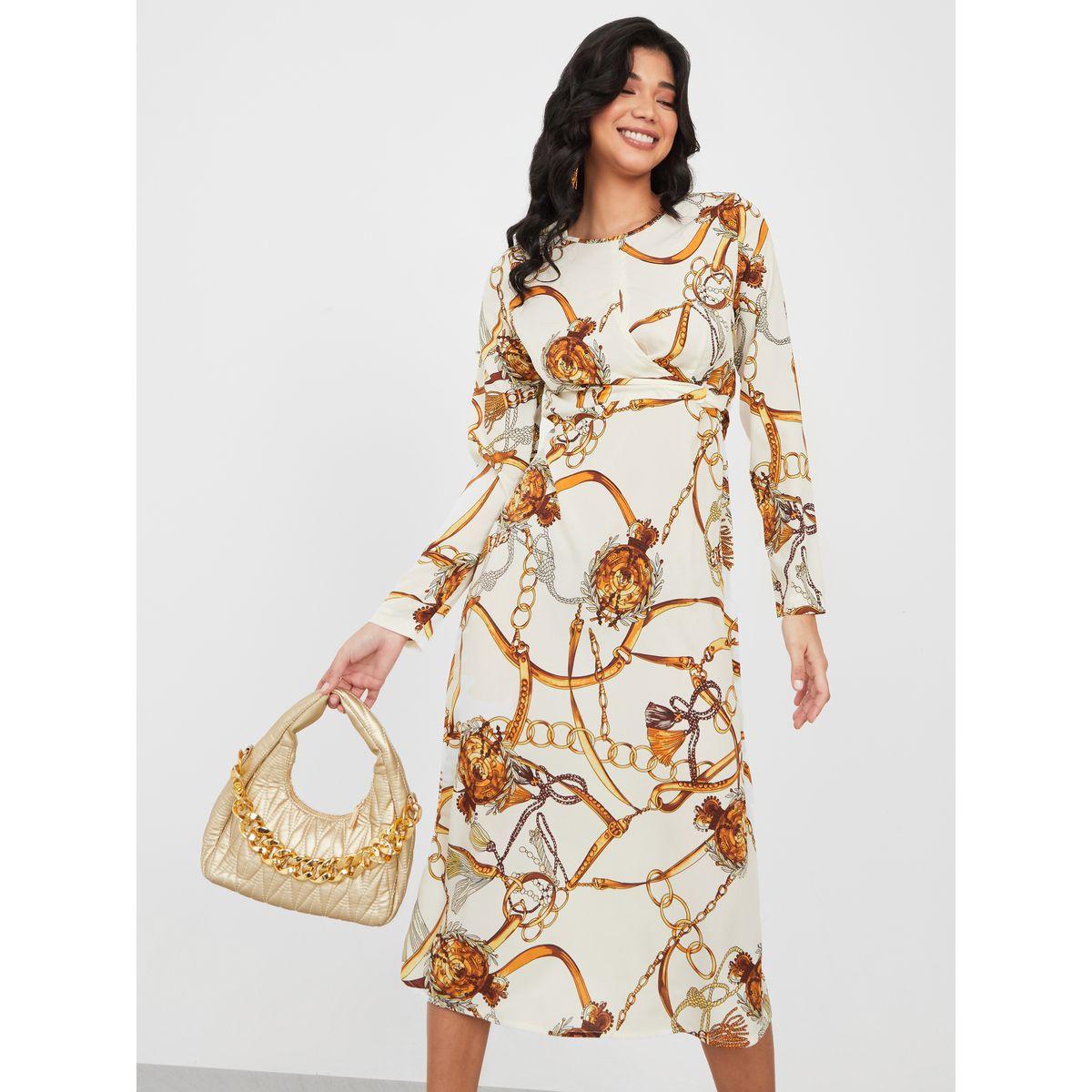 Styli Chain Print Round Neck Midi Dress-women-clothing-dresses-image-1