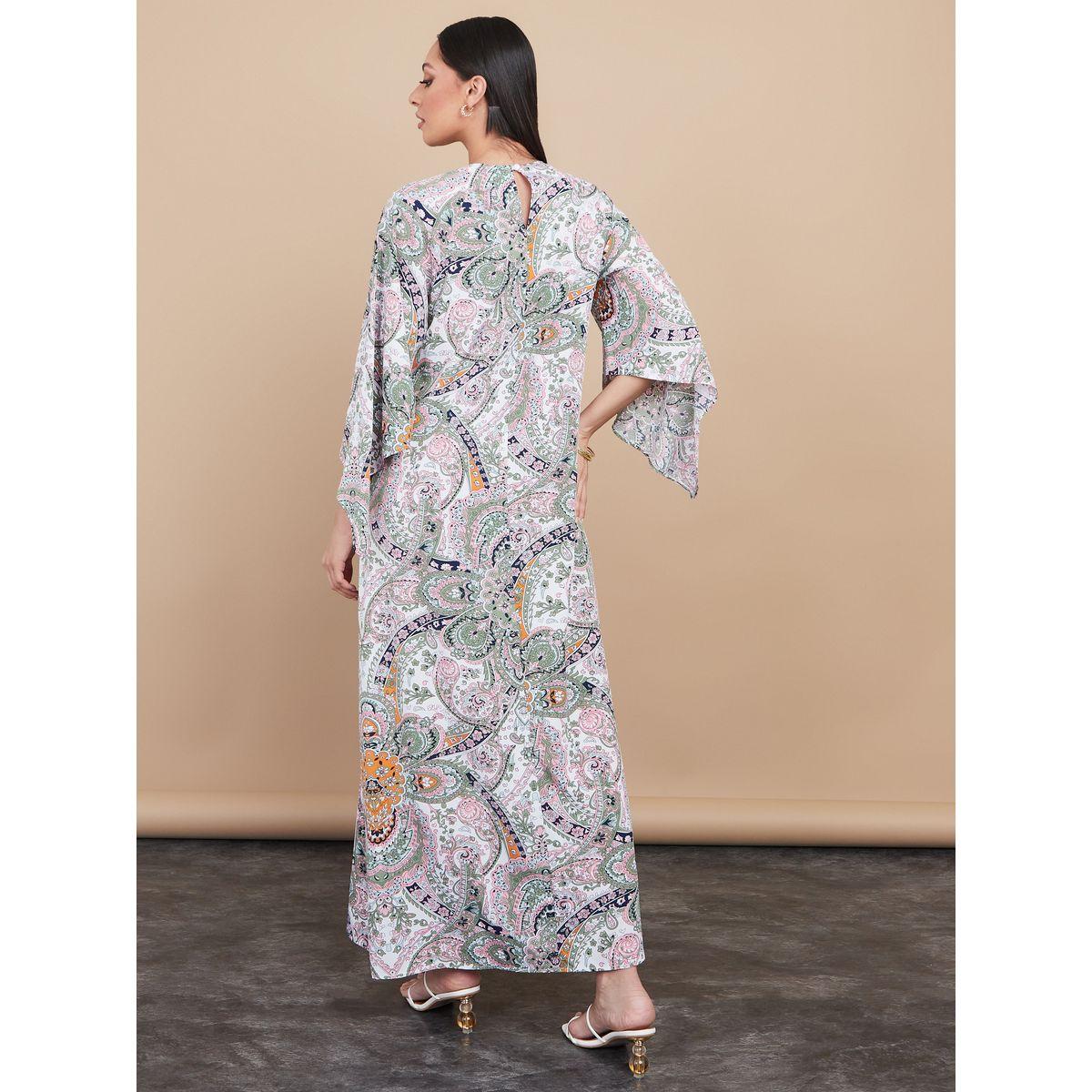 Styli 3/4 Sleeves Scarf Print Kaftan Dress-women-arabicclothing-kaftan-image-4
