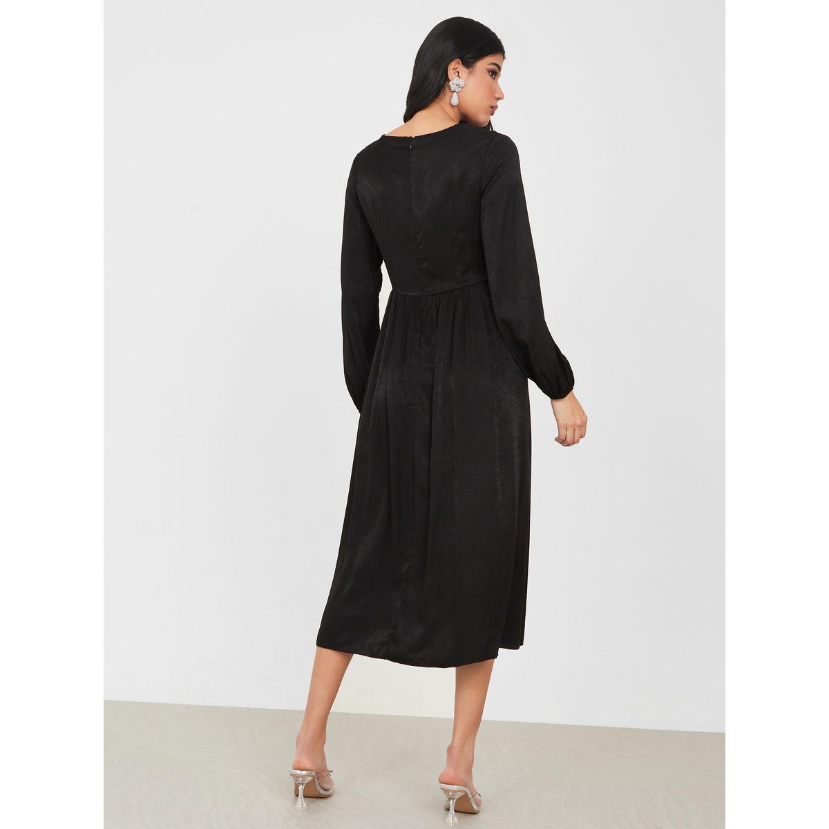 فستان ميدي سادة بنمط لف-women-clothing-dresses-image-1