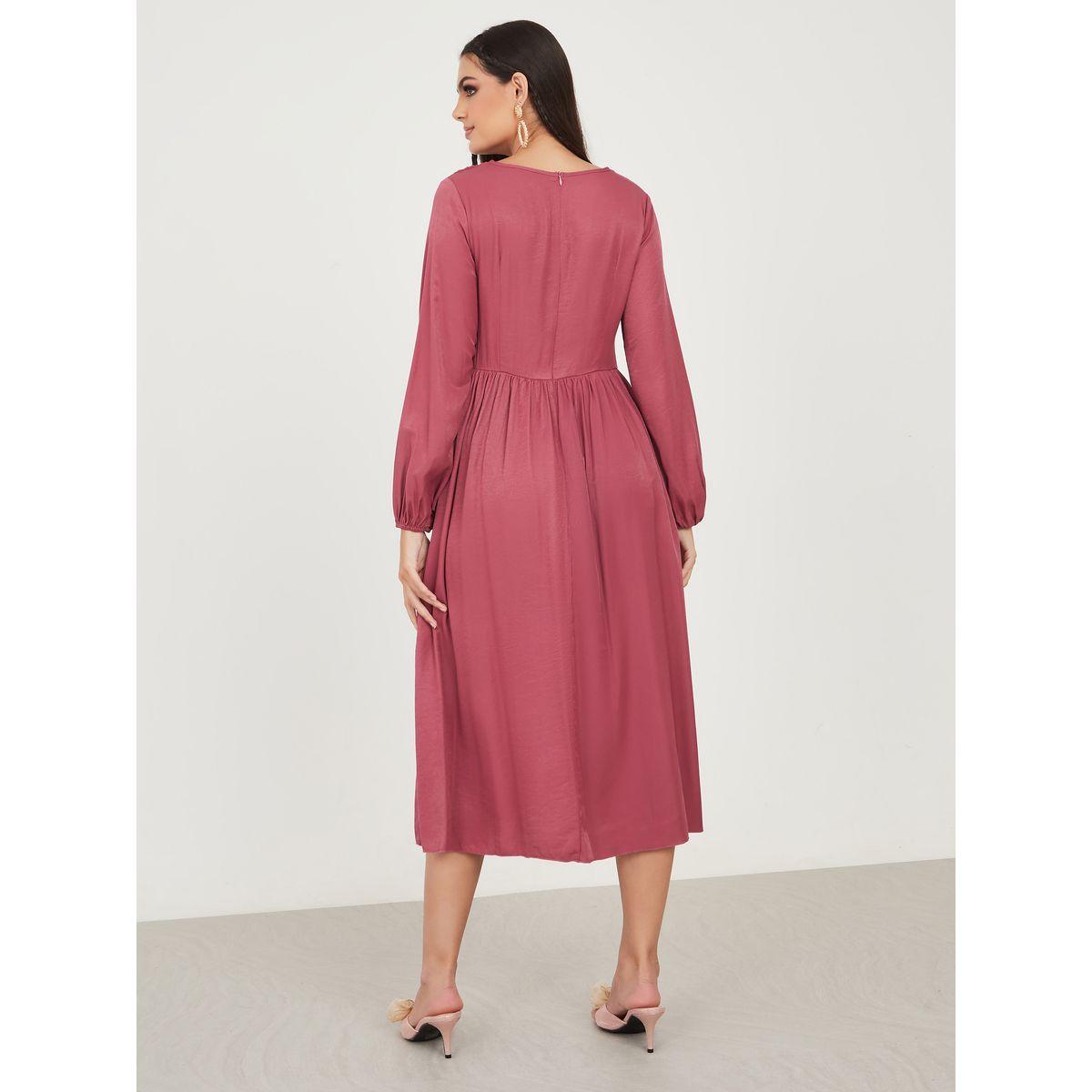 Styli Solid Wrap Front A-Line Midi Dress-women-clothing-dresses-image-4