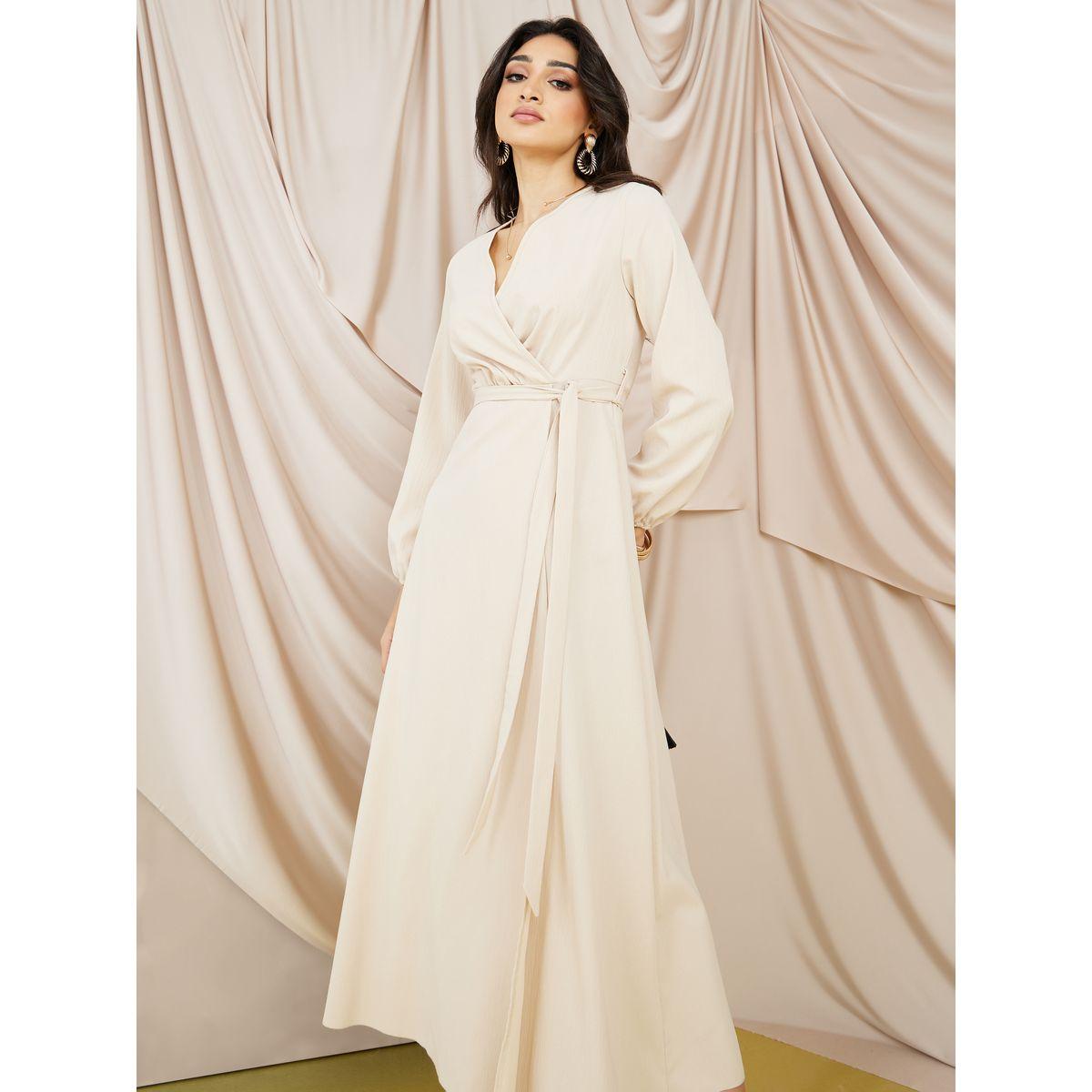 Styli Solid A-Line Maxi Dress with Tie Belt-women-clothing-dresses-image-2
