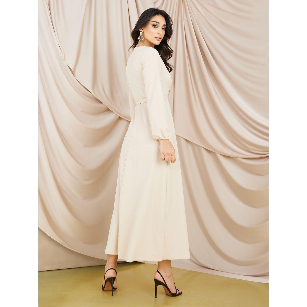 Styli Solid A-Line Maxi Dress with Tie Belt-women-clothing-dresses-image-4