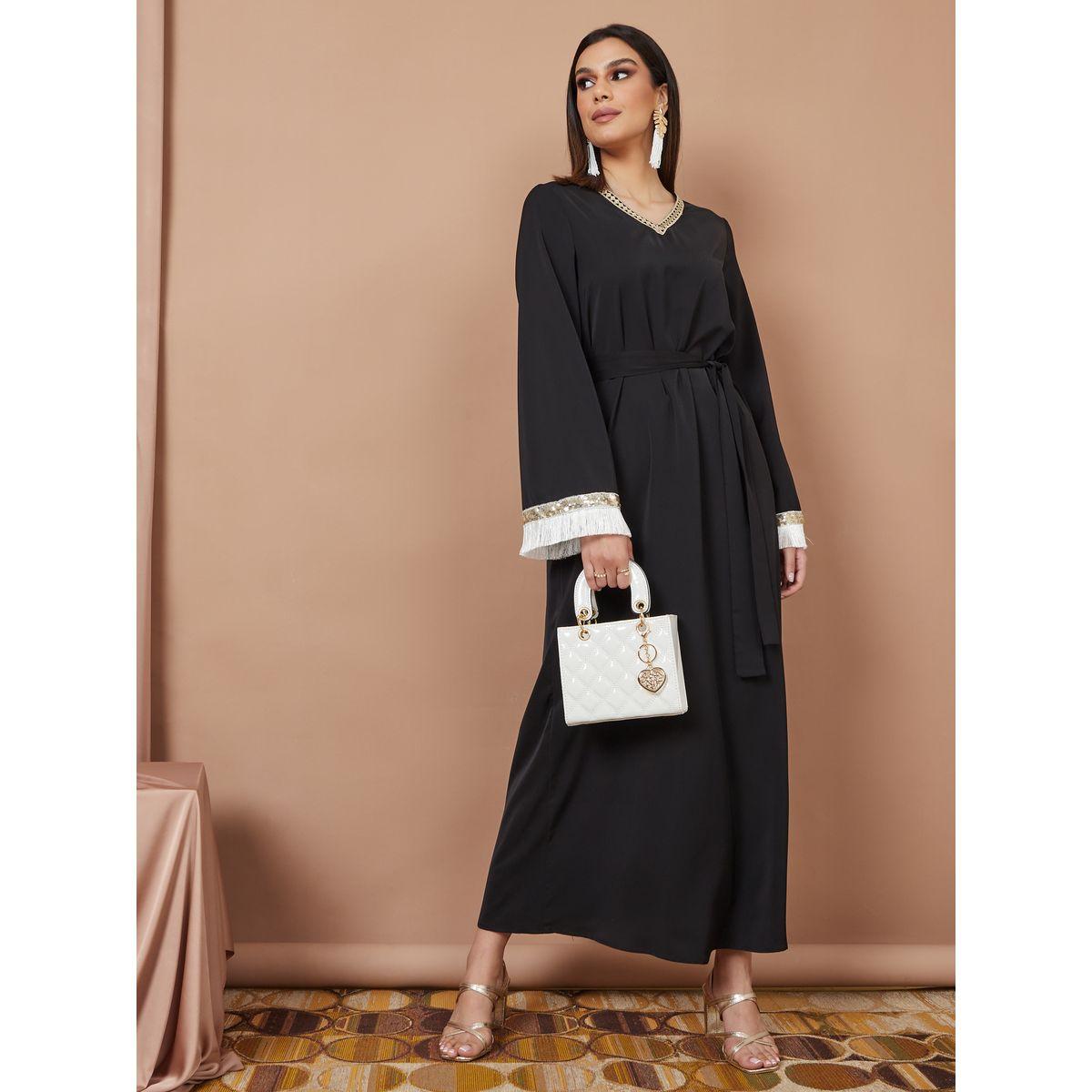 جلابية بأكمام مزينة بشراشيب وترتر-women-arabicclothing-jalabiyas-image-1