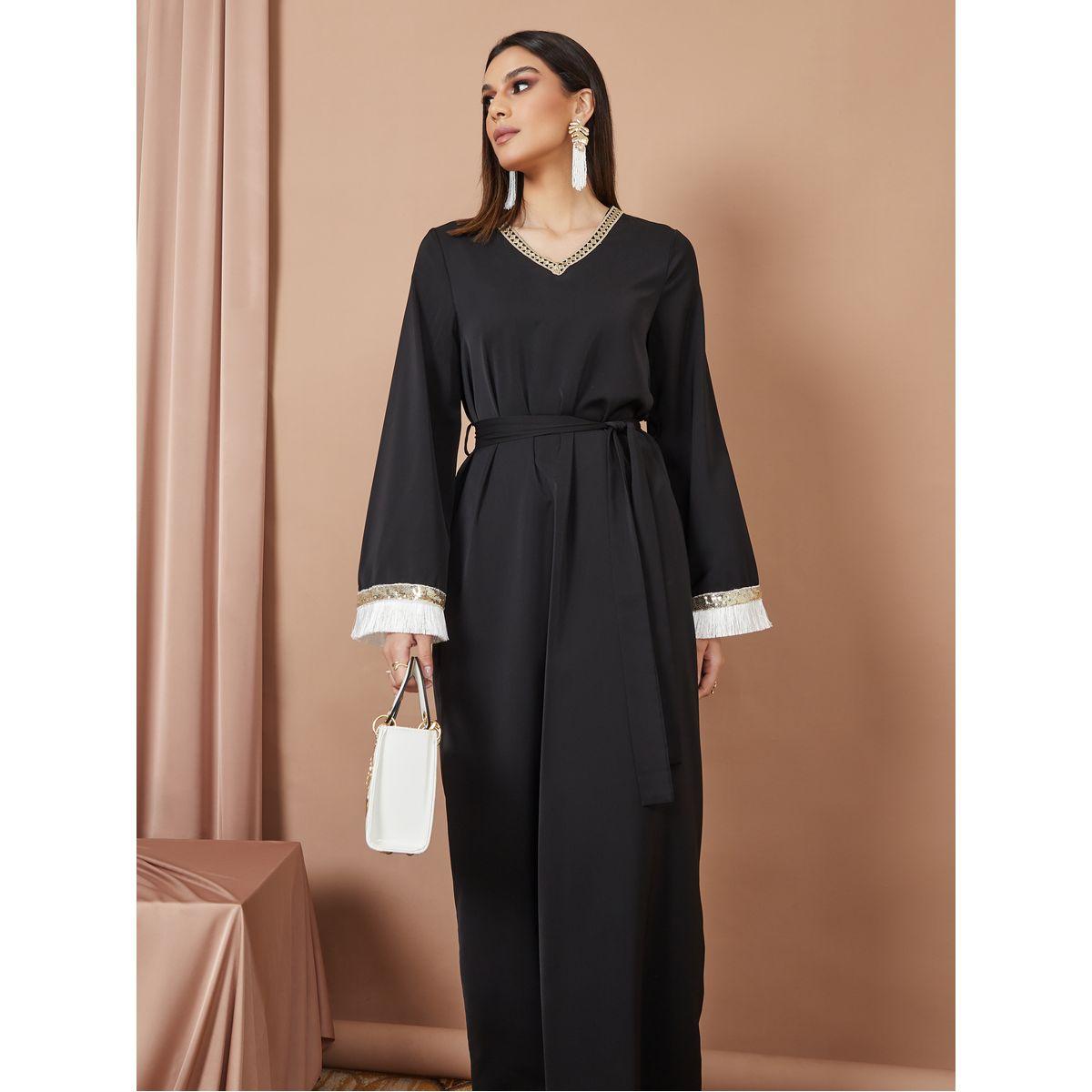 جلابية بأكمام مزينة بشراشيب وترتر-women-arabicclothing-jalabiyas-image-2
