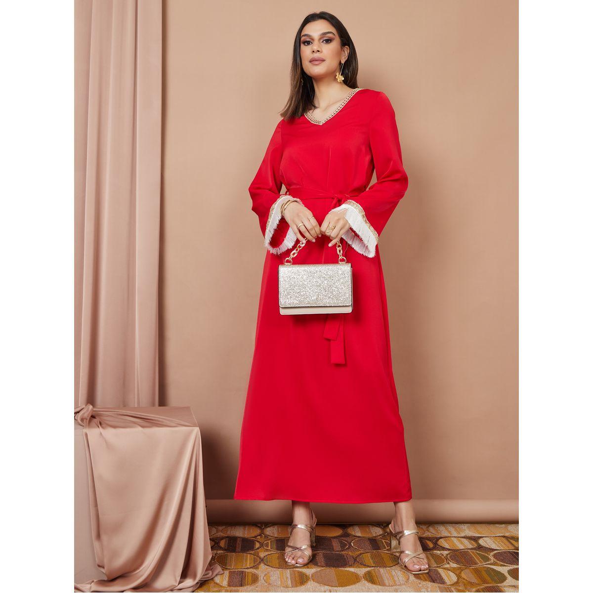 Styli A-Line Crepe Jalabiya with Tassle & Sequin Trim-women-arabicclothing-jalabiyas-image-1