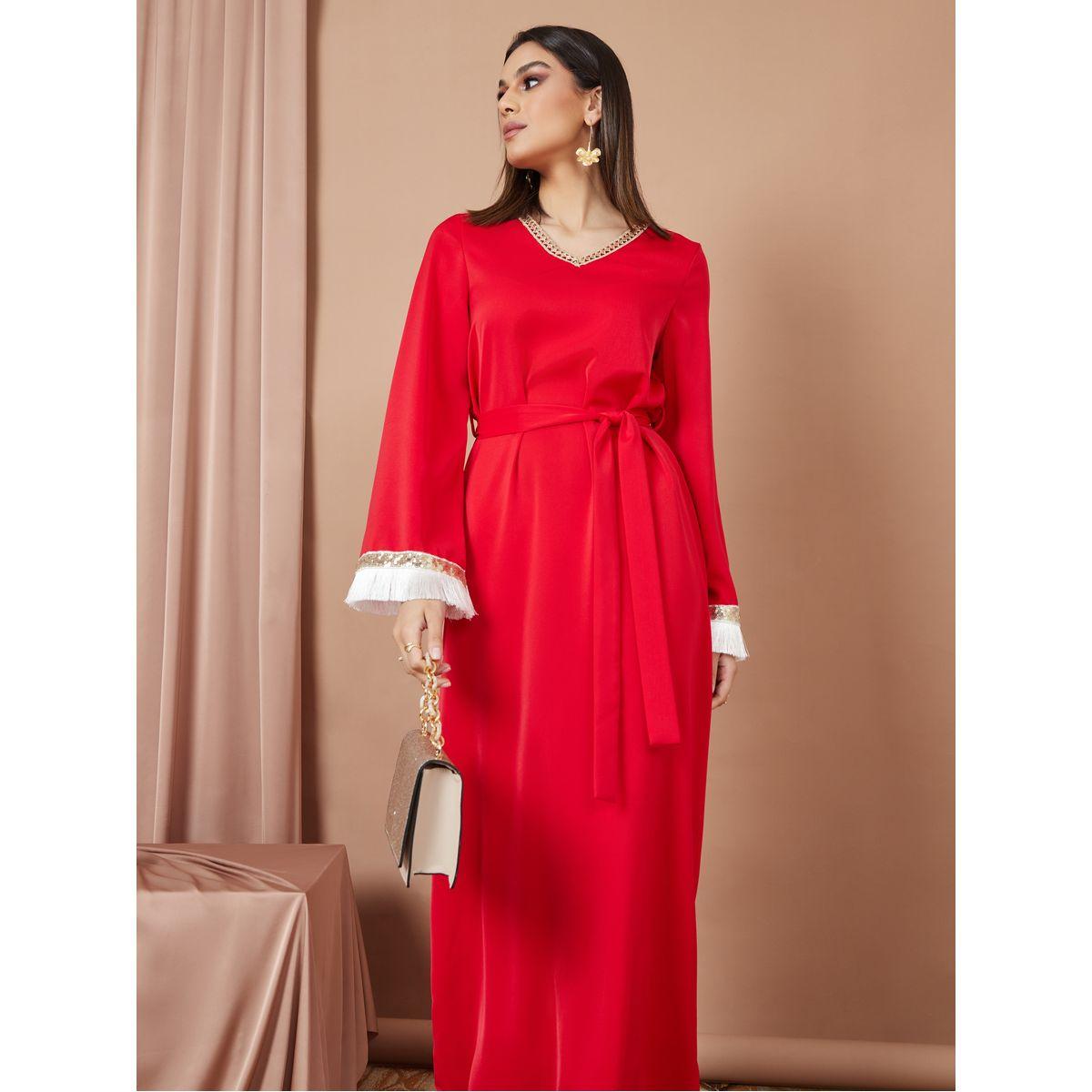 Styli A-Line Crepe Jalabiya with Tassle & Sequin Trim-women-arabicclothing-jalabiyas-image-2