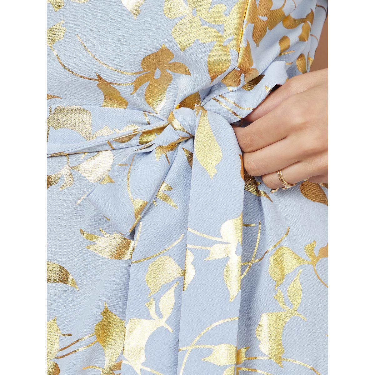 Styli Floral Foil Print A-Line Jalabiya with Tie Belt-women-arabicclothing-jalabiyas-image-3